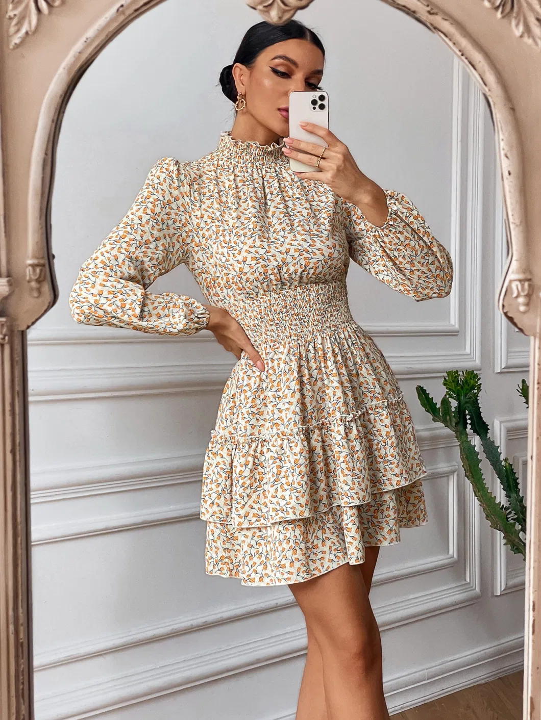 Noble Temperament Floral Dress Spring and Autumn Four Seasons Cake Skirt Women Dresses