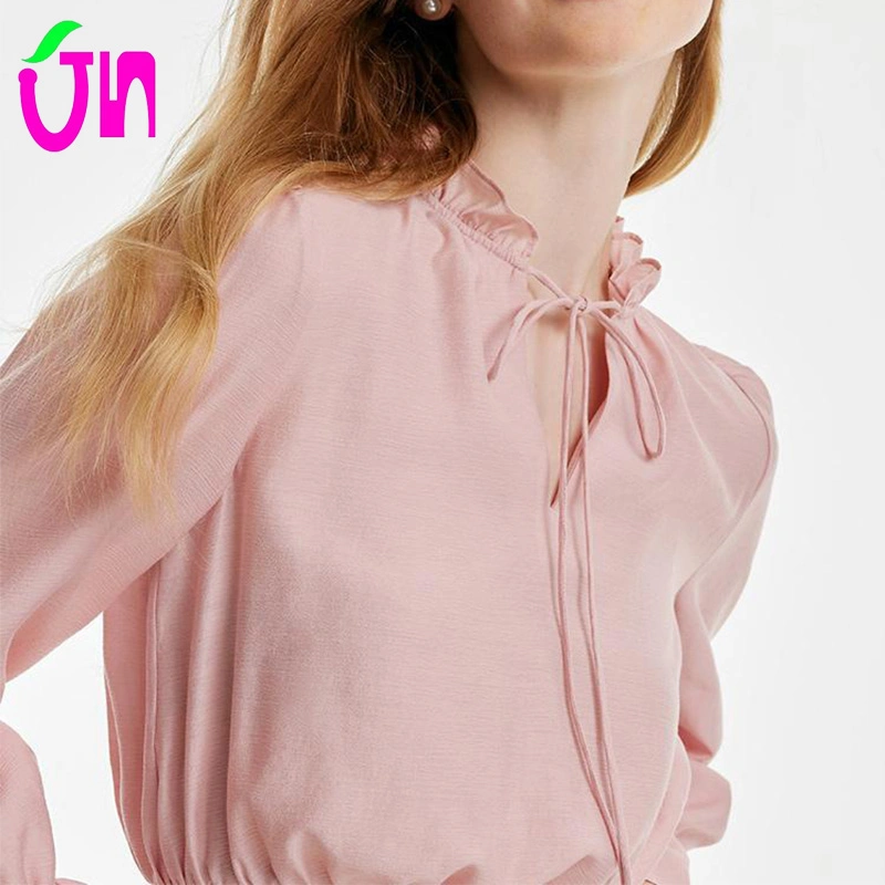 Fashion Popular New Style Office Daily Smocking Elastic Chiffon Ladies Blouse for Women