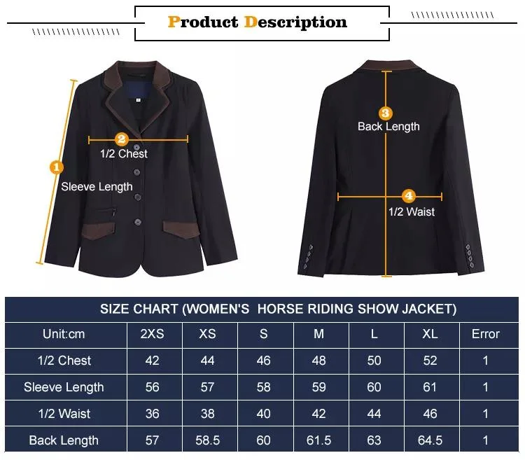 Custom Fashion Long Sleeve Women Comfort Equestrian Show Horse Riding Show Jackets